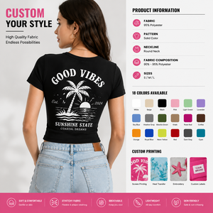 Custom Women's Slim Fit T Shirt 230G Cotton Short Sleeve <b>Crop</b> <b>Top</b> Streetwear Casual Tee Shirt OEM Logo Printing Manufacturer - Product Image 3