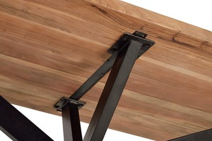 Modern Rectangular <b>Wood</b> <b>Top</b> Dining <b>Table</b> with Black Metal X-Legs Minimalist Design for Home Furniture - Product Image 5