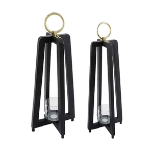 Lanterne à bougie vintage en fer, couleur noire, pour la décoration d'intérieur, de mariage et de fêtes, lanternes suspendues et au sol en solde - Product Image 2