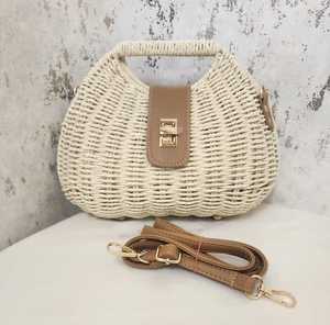 Large Woven <b>Straw</b> Bohemian Tote <b>Bag</b> with Detachable Strap Hasp Closure Chains Solid Color-Summer Beach Travel Handbag for Women - Product Image 3
