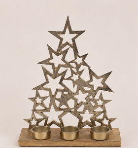 High-Quality Metal Christmas <b>Tree</b> Star Candle Holder With Wooden Base Elegant Handmade Tea Light Stand For Festive Home <b>Tabletop</b> - Product Image 3