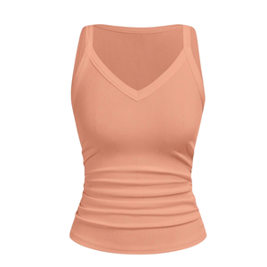 Camiseta sin mangas de canalé con cuello en V para mujer, ajustada, elástica, informal, de poliéster suave y transpirable para el día a día - Product Image 3
