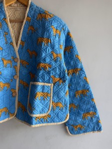 Blue Quilted Jacket With Cheetah Print Full Sleeve Button Closure Women's Autumn Outerwear Blue jacket gift <b>for</b> her - Product Image 5