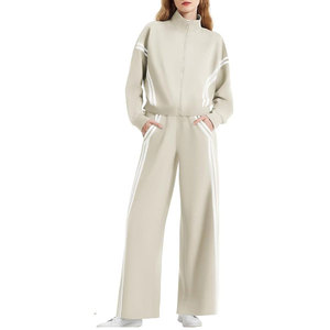 Ensemble de survêtement vintage 2 pièces pour femme, avec fermeture éclair, pantalon de jogging à jambes larges, idéal pour les voyages, 100 % coton, écologique - Product Image 2