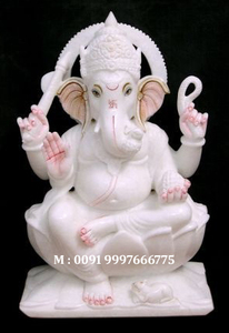 Escultura de sentado de Lord Ganesh Ji, mármol blanco pulido con mushakaj - Product Image 4