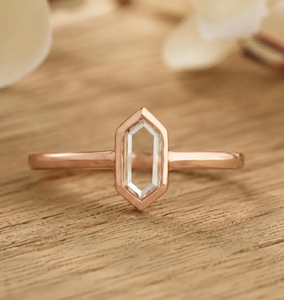 Hexagon Lab Grown Diamond Solitaire Ring Bezel Set Anniversary Bridal Jewelry 10K 14K 18K Solid Gold Minimalist Engagement Ring - Product Image 3