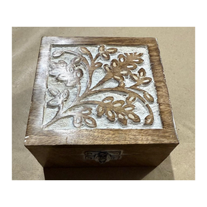 Made in Good Quality Eco-Friendly <b>Brown</b> Mango Wood Rectangle Engraved Customizable <b>Storage</b> <b>Box</b> for Home and Kitchen Use - Product Image 1