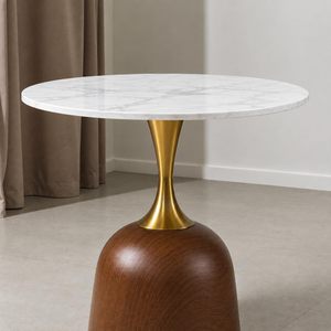 Table basse moderne gain de place avec plateau en marbre, base en bois, pied en métal doré, design industriel, étagère de rangement, meuble de salon - Product Image 5