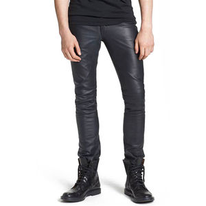 Pantalones de Cuero Negros Ajustados Personalizados para Hombre, Cintura Alta, Estilo Casual Ligero, Teñido Liso Sin Método de Tejido - Product Image 2