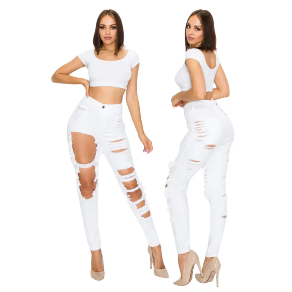 Casual Glamour 2024's Premium Quality Custom Stretchy High Waist Distressed Women's Skinny Denim Jeans Low Cost From Bangladesh