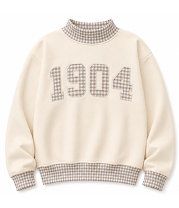 Sweat-shirt à col roulé pour femme 1904 personnalisé à pois gingham, épaules tombantes, grande taille, décontracté, respirant, en tissu éponge - Product Image 4