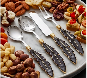 Silver Finished Head Cutlery Set With <b>Black</b> <b>Feather</b> Design Handle For Dining Serving Wedding Parties And Special occasssion - Product Image 3