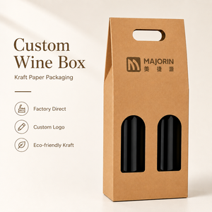Scatola Portabottiglie in Carta Kraft Rettangolare Personalizzabile con Logo, Manico e Finestra, Ecologica, per 2 <span class=keywords><strong>Bottiglie</strong></span> di Vino - Product Image 1