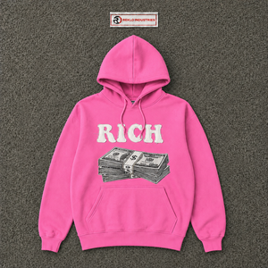 Sweat-shirt à capuche rose surdimensionné personnalisé avec imprimé graphique 'Rich Letter Money Stack' style streetwear pour hommes, vente en gros - Product Image 5