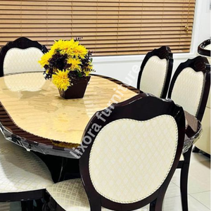 Ensemble de table à manger en bois massif artisanal de luxe pour 6 personnes, chaises sculptées ornées, finition haut de gamme - Product Image 2