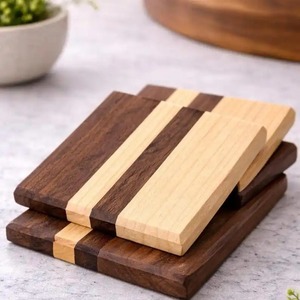 Modern Wooden Striped Square Coaster Set <b>Non</b> <b>Slip</b> <b>Mats</b> Pads Cups Mugs Tableware Accessories Heat Resistant Eco-Friendly UO INDIA - Product Image 3
