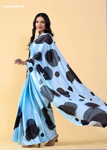 Beautiful Japan <b>Satin</b> Silk with Kalamkari & Floral Print <b>Saree</b>- Silk Blouse Collection Supplier from India Wholesale Supply - Product Image 5