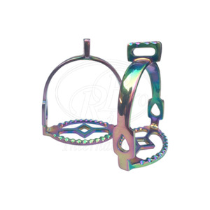 Estribo de hierro español con 90 grados °   Estribos Ecuestres de Acero Inoxidable con Recubrimiento de Titanio Multicolor de 4.75 Pulgadas - Product Image 2