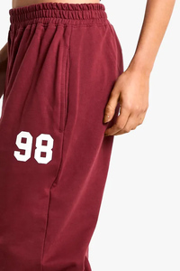 High Demand Burgundy Women's Petite 98 Slogan Straight Leg Joggers Terry Fleece Soft Women's Sweatpants Women's Pants & <b>Trouser</b> - Product Image 3
