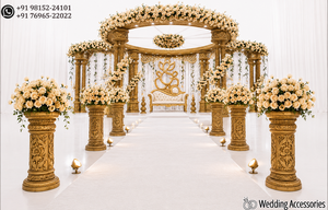 ตกแต่งงานแต่งงานสไตล์พระราชวังหรูหรา  งานแต่งงานแบบเอเชีย  ซุ้มแต่งงานแกะสลักลายเส้นทอง  ซุ้มแต่งงานแบบเรียบหรูธีมราชวัสดา  ซุ้มแต่งงานสามเสา - Product Image 2