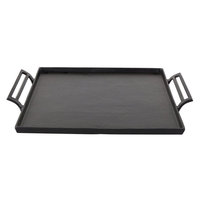 Plateau de service rectangulaire long en métal argenté avec poignées, en aluminium moulé, pour la présentation des aliments et la décoration de table