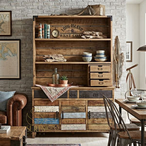 Rustic Farmhouse Wooden Sideboard Cabinet Industrial <b>Storage</b> Hutch with <b>Drawers</b> and Doors <b>for</b> Living Room Dining Room - Product Image 1