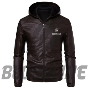 BLOODLINE Men's Black PU Leather Hooded <b>Jacket</b> <b>Slim</b> <b>Fit</b> Moto Biker Style Zipper Closure Autumn Wear - Product Image 6