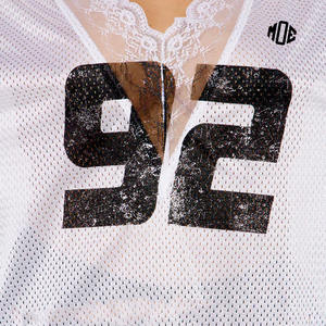 Jersey Sepak Bola Amerika Wanita Mewah Ukuran Besar, Kerah V Detail Renda, Atasan Streetwear, Cetak Nomor Kustom, OEM ODM Label Pribadi USA - Product Image 4