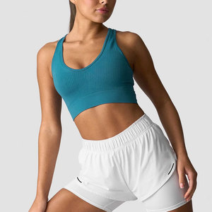 Top corto acanalado para mujer, sin costuras, transpirable, para verano, entrenamiento, fitness, deporte, correr. - Product Image 3