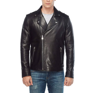 <b>Men's</b> Black <b>Leather</b> Canvas Windproof Moto Biker <b>Jacket</b> with Zip Closure Side Pockets Regular Fit Turn-down Collar Winter Style - Product Image 1