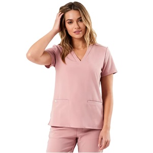 Hauts de travail tricotés pour femmes, personnalisés, de haute qualité, à col en V, à manches courtes, confortables, coupe ajustée, pour l'hôpital, vente en gros - Product Image 1