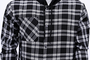 Wholesale Custom Men's Black White Plaid Hooded Flannel Long Sleeve Snap Button Casual Autumn Eco-Friendly Quick Dry OEM - Product Image 5