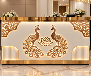 Comptoir de service Aurevielle PeacockLuxe moderne et classique, éclairé, en acier inoxydable de luxe, livraison rapide pour usage intérieur/extérieur - Product Image 1