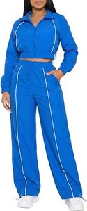 Ensembles de survêtements pour femmes en coton 100% bleu et blanc, tailles plus, hiver, col pliable, veste respirante à séchage rapide - Product Image 6