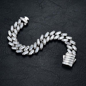 Joyería Hip Hop, Nueva Pulsera Baguette, Chapada en Oro Blanco, con Incrustaciones de Diamantes, para Hombre - Product Image 1
