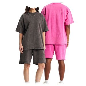 Wholesale Men's Vintage Acid Wash Breathable Heavyweight Cotton Two-Piece T-Shirt and Shorts <b>Set</b> Custom Logo Summer Streetwear - Product Image 2