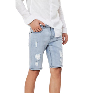 Pantalones Cortos Bermuda Casuales para Hombre, Color Azul Claro, de Lona Rasgada, Cintura Media, Cierre de Cremallera, Resistentes al Viento, Ecológicos, Transpirables, con Bordado 3D - Product Image 1