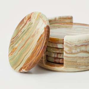 Ensemble de sous-verres en marbre onyx naturel - Design de cuisine moderne, construction en grandes dalles, sous-verres durables et écologiques de haute qualité - Product Image 4