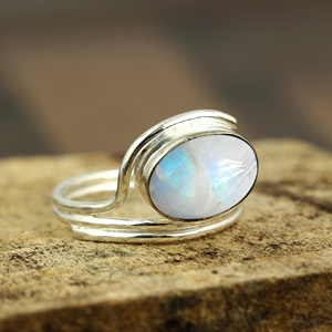 Gourik 925 Sterling Silver High Polish Rainbow Moonstone Gemstone Bezel Setting Vintage <b>Split</b> Shank Women's <b>Ring</b> Everyday Fine - Product Image 3