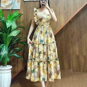 Robe longue élégante et simple pour femme, lavable, confortable, décontractée ou habillée, taille naturelle, en soie, à manches courtes, style polo - Product Image 2