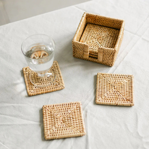 Natural Rattan <b>Coaster</b> Set Handmade Woven <b>Table</b> <b>Coasters</b> Eco Friendly Home Decor Premium Quality Wholesale - Product Image 1