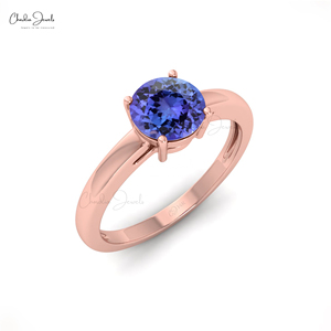Proveedor mayorista de anillos de compromiso de oro macizo de 14k con piedra preciosa de tanzanita natural de corte redondo de 6 mm, regalo para novias. - Product Image 2