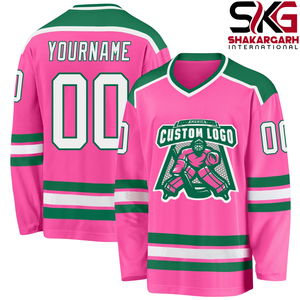 Camiseta de hockey personalizada, camiseta de hockey sobre hielo de malla rosa, cuello en V, ropa de equipo, impresión de nombre y número - Product Image 1