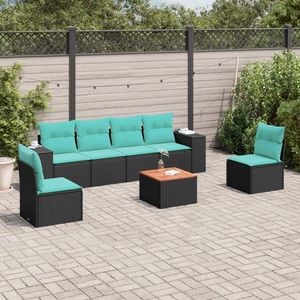 Juego de sofás de patio de ratán sintético negro de 7 piezas con cojines, elegantes muebles de exterior - Product Image 1