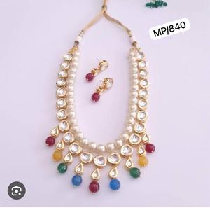Ensemble de collier Kunlad en laiton plaqué or, imitation perle, cristal, pendentif goutte d'eau, chaîne de perles, bijoux ethniques pour femmes, mariage, fête - Product Image 3