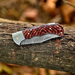 Custom Handmade Damascus Straight Folding Pocket Knife Heavy Duty OEM OBM Leather Sheath Outdoor Utility EDC TARJ ENTERPRISES - Product Image 3