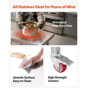 Mesa de Trabajo de Acero Inoxidable de 24 x 18 Pulgadas para Cocina Comercial, con Estante Inferior Ajustable, Ruedas para Preparación de Alimentos, Uso en Exteriores - Product Image 3