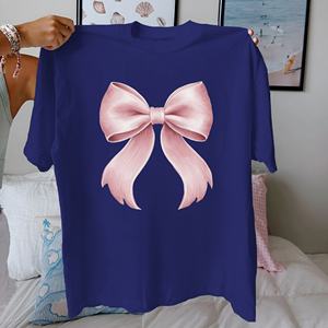 delicate <b>pink</b> <b>bow</b> pure cotton women's Tshirt comfort fit - Product Image 3