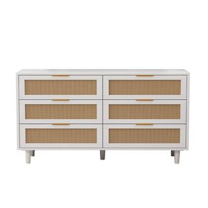 Mobile contenitore in rattan intrecciato con 6 ampi cassetti, bianco, per camera da letto, soggiorno, home bar, design costiero contemporaneo - Product Image 5