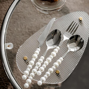 Ins Korea Luxury Stainless Steel Cutlery Set Vintage Pearl Handle <b>Flatware</b> Set for Wedding Rental and Catering - Product Image 3